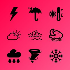 Vector icon set about weather with 9 icons related to city, fall, trees, temperature, background, window, motion, raindrop, florida and nutrition