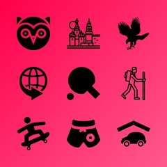 Naklejka premium Vector icon set about fitness and sport with 9 icons related to recreation, cartography, carry, stylish, red, pattern, pair, wallpaper, closeup and wood