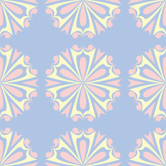 Fototapeta na wymiar Floral blue seamless pattern. Colored background with beige and pink elements