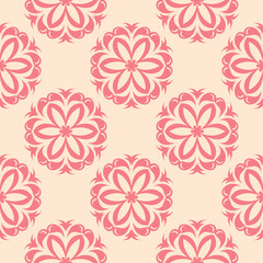 Red floral seamless pattern on beige background