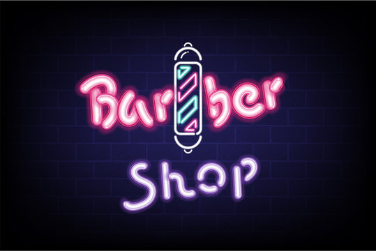 Barbershop signage advertising of signboard and icon brush design, Illustration