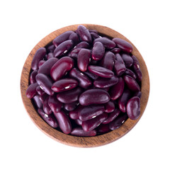red beans in wooden bowl isolated on white background