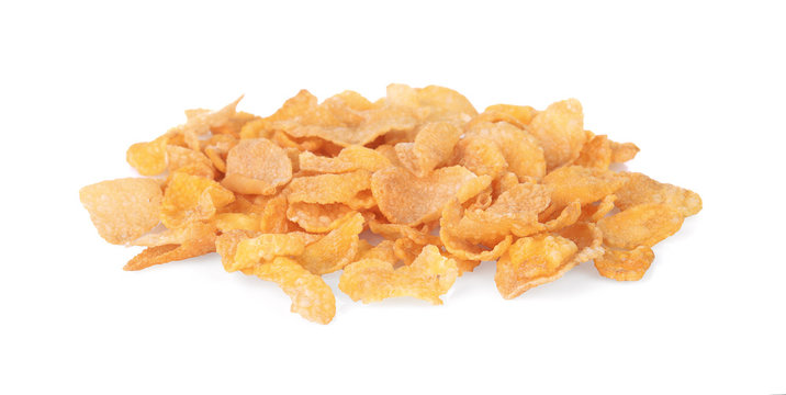 Breakfast cereal cornflakes isolated on white background.
