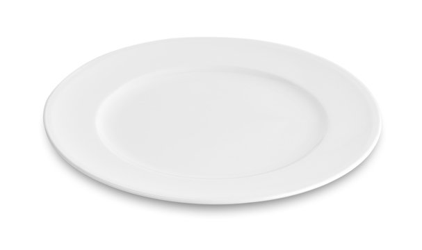 empty white plate, dish isolated on white background.