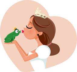 Cute Princess Kissing Prince Frog Illustration © nicoletaionescu