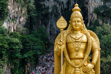 Batu Caves Lord Murugan Statue and entrance at Hindu Temple near Kuala lumpur Malaysia