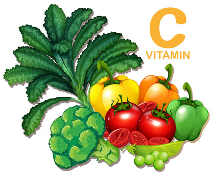 Set of foods containing vitamin C