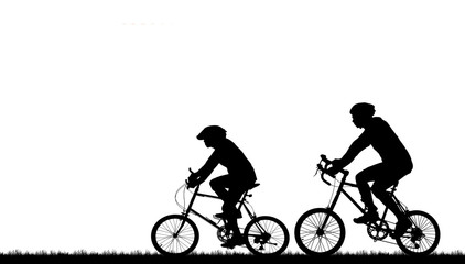 Fototapeta na wymiar Silhouette group friend and bike relaxing on white background