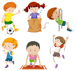 Set of children doing sporting activites