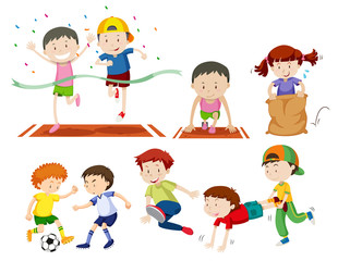 Set of kids doing sport activies