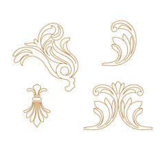 Set of golden vintage baroque ornament, corner. Retro pattern antique style acanthus.