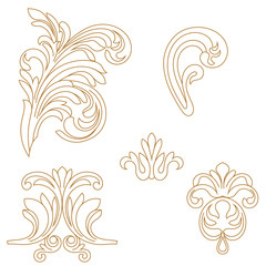 Fototapeta premium Set of golden vintage baroque ornament, corner. Retro pattern antique style acanthus.