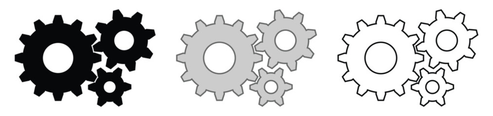 Three gears (12, 8 and 6 teeth). Black Gray and White version, can be used as "settings" icon.