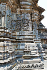 Ornate wall panel reliefs depicting Hindu deities, Chennakesava temple, Belur, Karnataka. View from West.