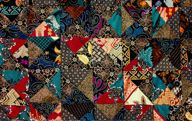 Background texture of pieces of old carpets with stitching thick threads