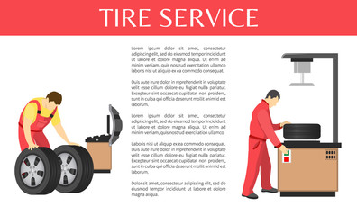 Tire Service Colorful Vector Banner of Car Garage