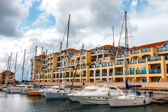 luxury yachts in the marina at Gibraltar's Ocean Marina
