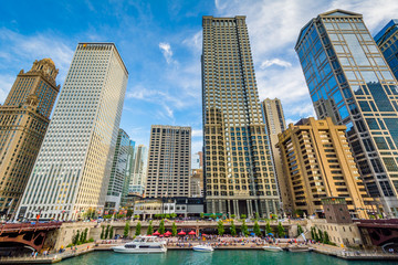Skyscrapers along the Chicago River, in Chicago, Illinois