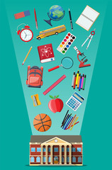 Big school set. School supplies, stationery