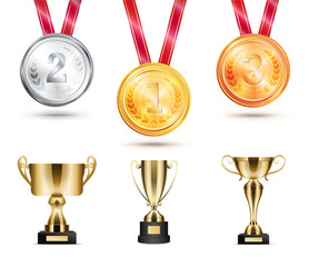 Medals Collection and Trophies Vector Illustration