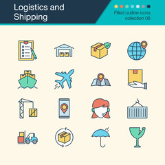 Logistics and Shipping icons. Filled outline design collection 6. For presentation, graphic design, mobile application, web design, infographics.