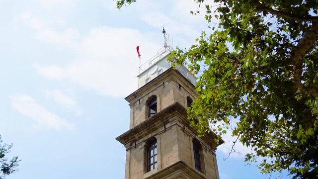 Historical clock tower in Bursa which have Osman and Orhan Gazi tombs in Tophane.