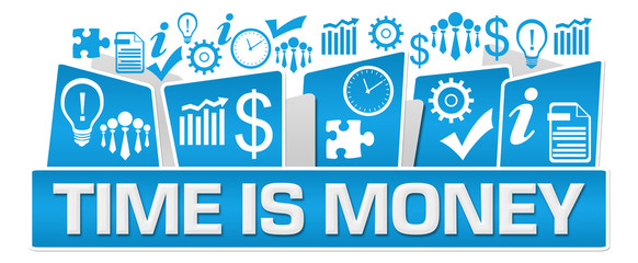 Time Is Money Business Symbols On Top Blue 