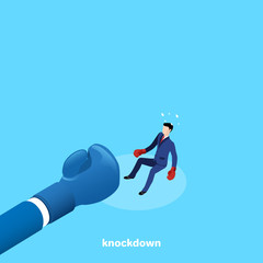 a man in a business suit and boxing gloves sent knockdown his opponent, an isometric image