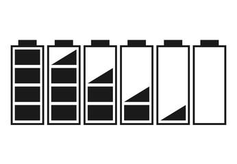 A set of six batteries with different charge indicators. Vector illustration

