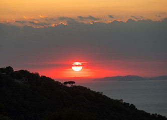 Romantic sunset in the Gulf of Naples. Sorrento. Italy