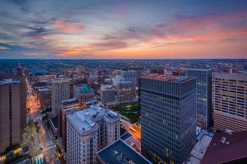 Fototapeta na wymiar Sunset over downtown Baltimore, Maryland