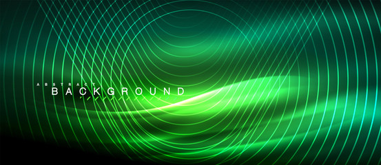 Neon glowing lines, magic energy space light concept, abstract background wallpaper design