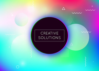 Holographic background with liquid shapes. Dynamic bauhaus gradient with memphis fluid elements. Graphic template for brochure, banner, wallpaper, mobile screen. Spectrum holographic background.