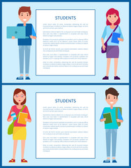 Students Posters Set Text Vector Illustration