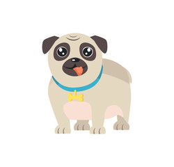 Pet Dog in Flat Design Cartoon Style with Bone