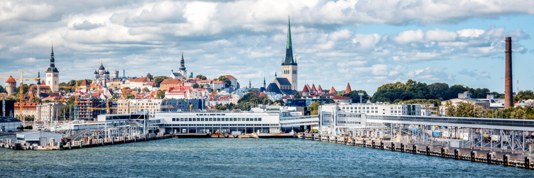 Beautiful cityscape, Tallinn, the capital of Estonia, view of the city from the sea, travel to the Baltic states and Scandinavian countries