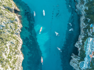 Aerial Above View Yachts Beach Mediterranean Sea Blue Water