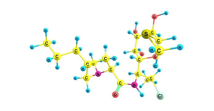 Clindamycin molecular structure isolated on white