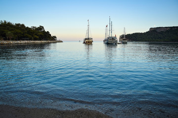 Sailboats Near the Seashore. Beautiful Bay
