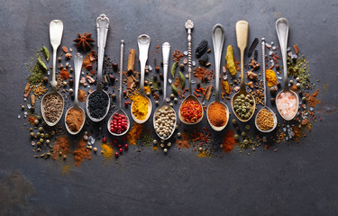 Spices on black board