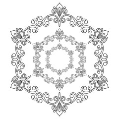 Elegant vintage vector ornament in classic style. Abstract traditional round black and white pattern with oriental elements. Classic vintage pattern