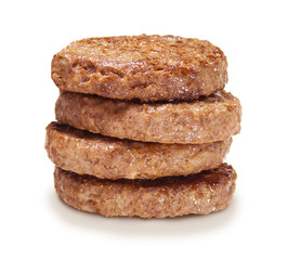 fried Burger patties on white background, Fried Burger Beef Patty