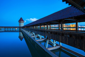 Beautiful covered bridge in the river