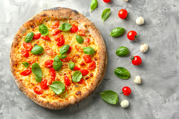 Delicious pizza on grey background