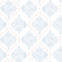 Vector Vertical Flowerly Tiles in white & blue seamless pattern background. Perfect for fabric, scrapbooking and wallpaper projects. 