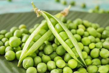 Plate with delicious fresh green peas, closeup