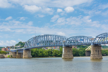 The Ohio River and Newport Southbank Bridge, seen from Newport, Kentucky.