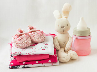 Baby clothes for newborn. In pink colors for girls.