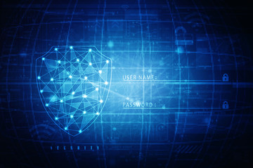 2d illustration Security concept - shield on digital code background