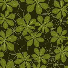 Seamless Background with Green and Contours Leaves of Chestnut, Nature Tile Pattern for Your Design. Vector